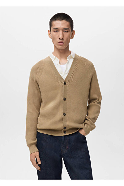 MANGO Man Gerippte Strickjacke mit Knöpfen