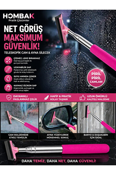 Genel Markalar Pembe Uzayabilen Teleskopik Araba Cam ve Ayna Sileceği Kolay T...