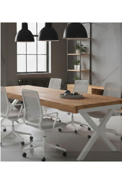 raweyn Dogal Ağaç Sirius Toplantı Masası Beyaz Ayak 100*240*76 Cm-Açık Ceviz