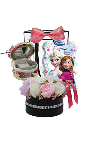 velve Pachet Childes, aranjament floral in cutie neagra cu strasuri, trandafi...
