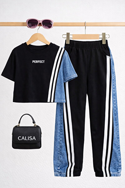 CALİSA Premium Κοριτσίστικο Μαύρο Τζιν Σετ με Ρίγες |   Άνετο και κομψό σετ 2...