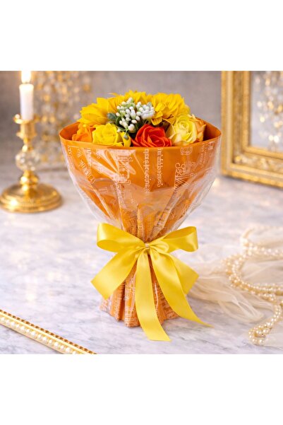 velve Buchet floral din trandafiri de sapun si floarea soarelui, orange-galbe...