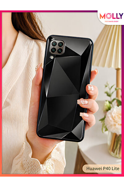 Molly Huawei P40 LİTE İçin Siyah 3D Hologram Lüks Prizma Desenli Silikon Kılıf
