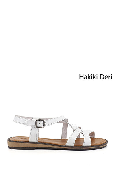 GÖNDERİ(R) Γυναικεία Λευκά Σανδάλια από Γνήσιο Δέρμα