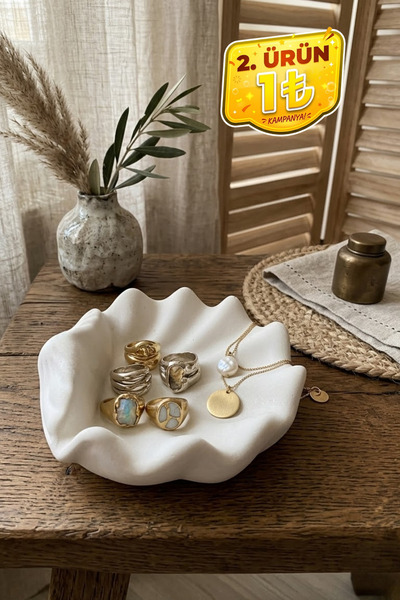 Merely Sare Oyster İstiridye Formlu Modern Dekoratif Takı Tabağı, Anahtarlık,...
