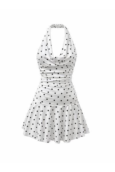Up Trends Oysho Fabric Degaje Collar Polka Dot Mini Dress
