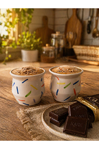 ÖZLEMKAYMAZ Ceramic Confetti Pattern 2-Piece Turkish Coffee & Espresso Cup Se...