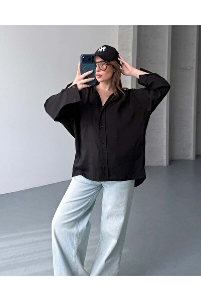 FERZOLAİO Bambu Oversize Siyah Gomlek