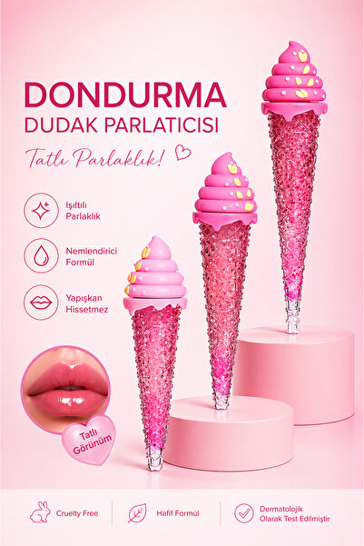 MAQYA KOZMETİK Dondurma Model 2si1 Arada Sihirli Dudak Nemlendiri Dudak Parla...