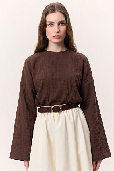 Moda Lippa Λιτή μπλούζα - Καφέ - Oversize