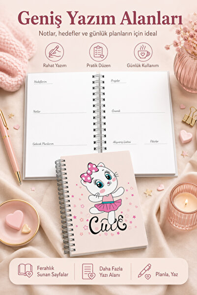 cabuk baskı A5 Süresiz Planlayıcı Ajanda Spiralli Haftalık Defter Sevimli Kapak