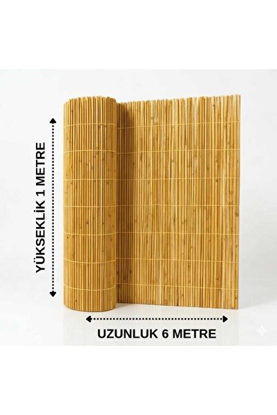 özgazi 1x6 Metre Doğal Hasır Kamış Çit Rüzgarlık Gölgelik Geniş Balkon ve Bah...