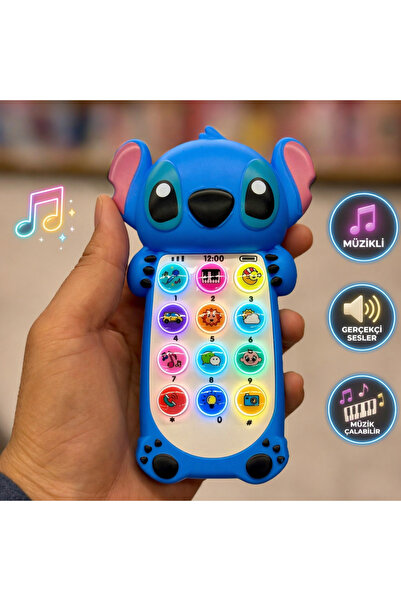 LRS STORE Oyuncak Telefon Stitch Figürlü Sesli Işıklı Silikon Kulaklı Eğitici...