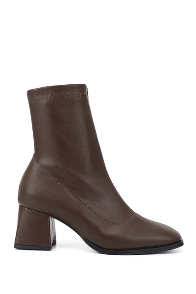 GÖNDERİ(R) Γυναικείες/Κορίτσια Καφέ Μπότες Stretch με Μπλουτό Χοντρό Τακούνι ...