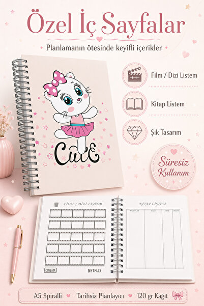 cabuk baskı A5 Süresiz Planlayıcı Ajanda Spiralli Haftalık Defter Sevimli Kapak