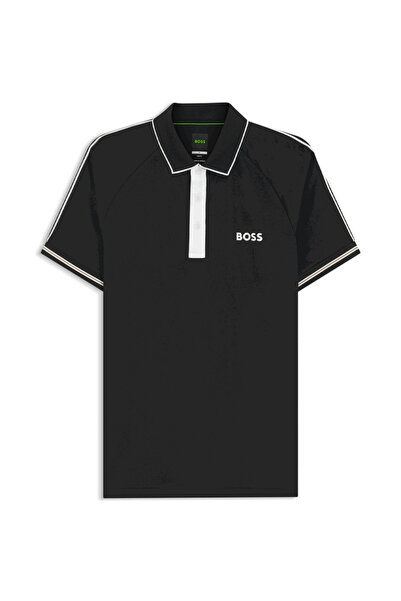 BOSS Erkek Regular Fit Logo Baskılı Kısa Kollu Pamuklu Siyah Polo Yaka T-Shirt