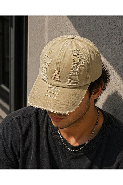 Zeramine 2024 Beige Vintage Distressed Hat with Ripped Detail Unisex Adjustab...