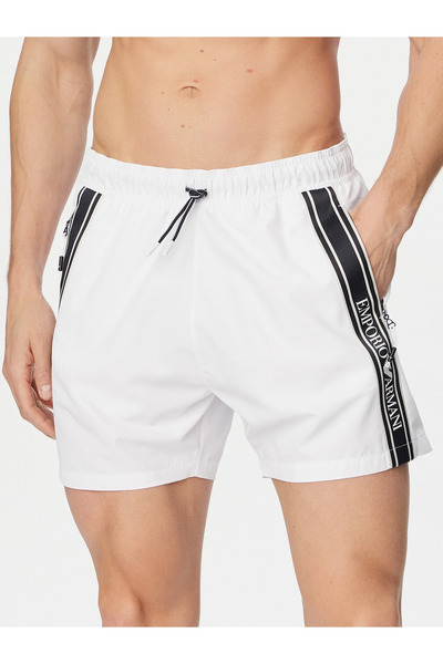 Emporio Armani Erkek Lastikli Bağcıklı Bel Cep Kenarı Yazı Desen Beyaz Deniz ...