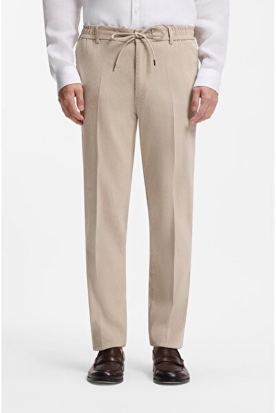 BOSS Erkek Pamuklu Regular Fit Normal Bel Daralan Paça Bej Pantolon