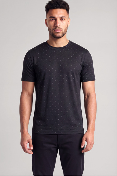 Emporio Armani Men's Patterned Crew Neck Short Sleeve Black T-Shirt