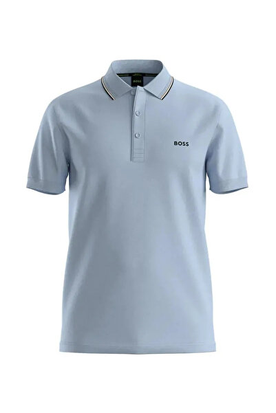 BOSS Erkek Normal Kalıp %100 Pamuklu Logo İşlemeli Kısa Kollu Mavi Polo Yaka ...