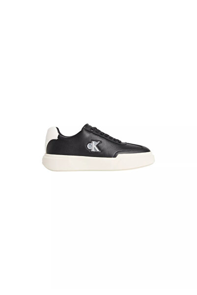 Calvin Klein Erkek Düşük Bilekli CK Logo Detaylı Deri Siyah Sneaker