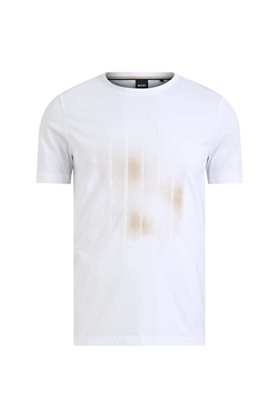 BOSS Erkek Desenli Bisiklet Yaka Kısa Kol Beyaz1 T-Shirt