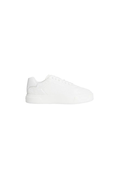 Calvin Klein Erkek Deri CK Logo İşlemeli Düz Rahat Taban Bağcıklı Beyaz Sneaker