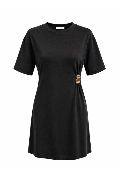 Mixray 2092 Γυναικείο Μίνι Φόρεμα με Μεταλλικά Αξεσουάρ και Πλαϊνές Λωρίδες Μ...