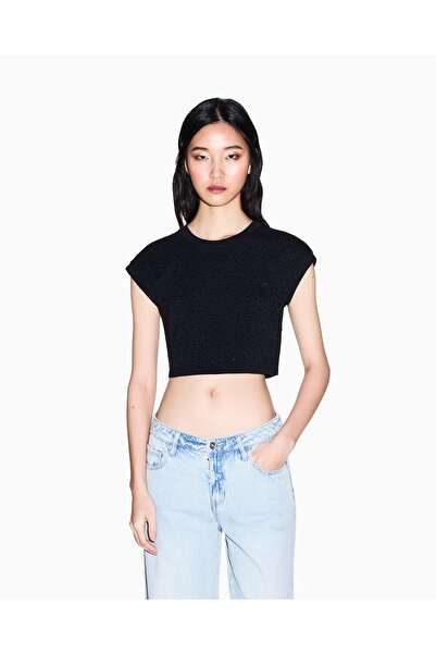 Armani Exchange Women's Short Sleeve Regular Crew Neck Casual Black T-Shirt
