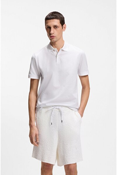 BOSS Erkek %100 Pamuklu Logolu Kısa Kollu Beyaz Polo Yaka T-Shirt