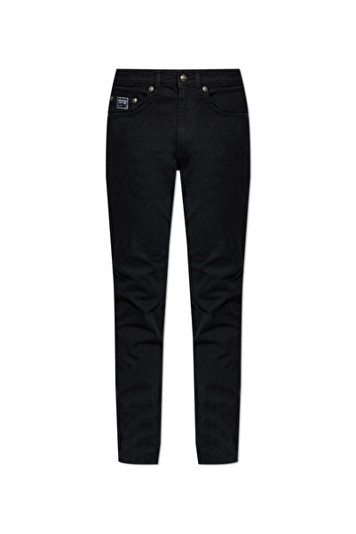 Versace Men's Slim Fit Regular Waist Cotton Straight Leg Black Trousers
