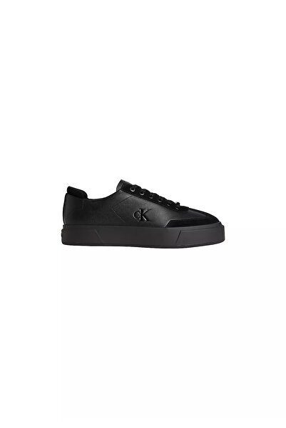 Calvin Klein Erkek Deri Bağlamalı Rahat Taban CK Yazı Detay Siyah Sneaker