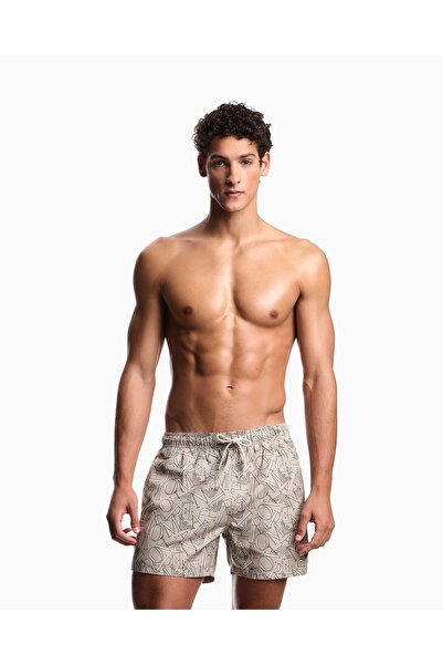 Emporio Armani Erkek Tamamı Logo Desenler Kısa Boy Normal Bel Rahat Kesim Bej...