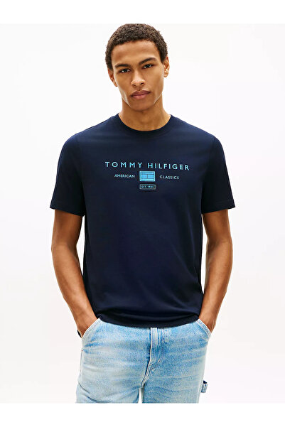 Tommy Hilfiger Erkek Marka Logolu Günlük Kullanıma Uygun Lacivert T-Shirt MW0...