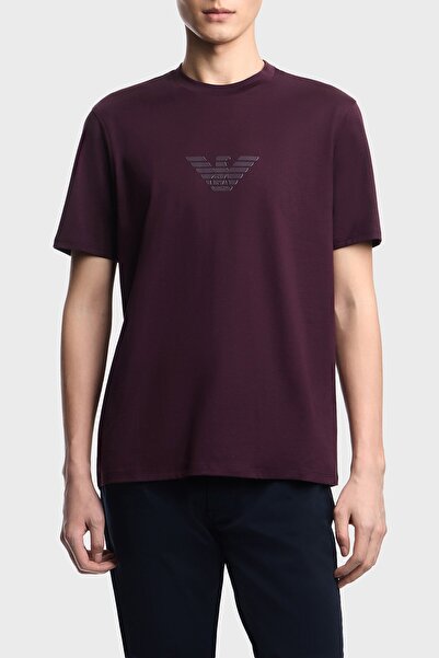 Emporio Armani Erkek Regular Fit Logo Detaylı Pamuklu Kısa Kollu Mor T-Shirt