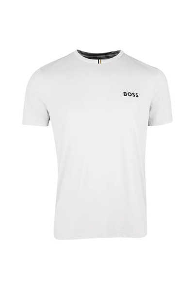 BOSS Erkek Dokuma Bisiklet Yaka Kısa Kollu Günlük Beyaz T-Shirt