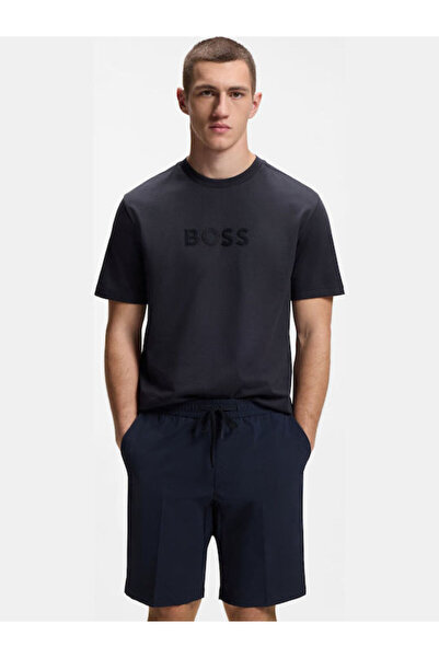 BOSS Erkek Pamuklu Bisiklet Yaka Kısa Kollu Lacivert T-Shirt