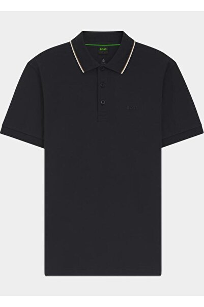 BOSS Erkek Normal Kalıp %100 Pamuklu Logo İşlemeli Kısa Kollu Lacivert Polo Y...