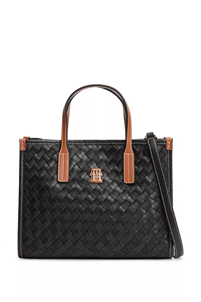 Tommy Hilfiger Women's Sequin Patterned Black Shoulder Bag with Removable Lon...