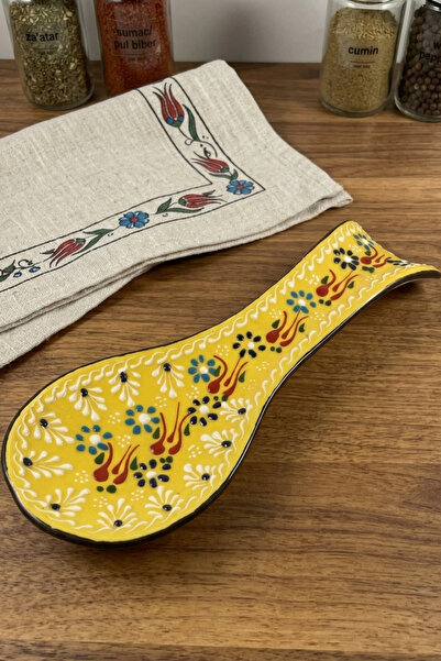 Seramik El Yapımı Kaşıklık, Kaşık Altlığı Geleneksel Kabartma Desen