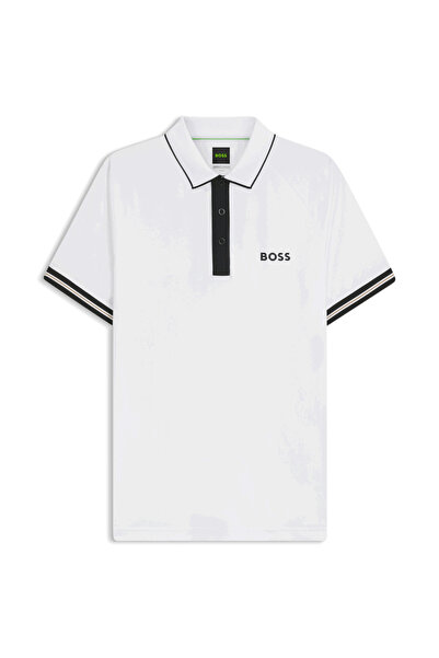 BOSS Erkek Regular Fit Logo Baskılı Kısa Kollu Pamuklu Beyaz Polo Yaka T-Shirt
