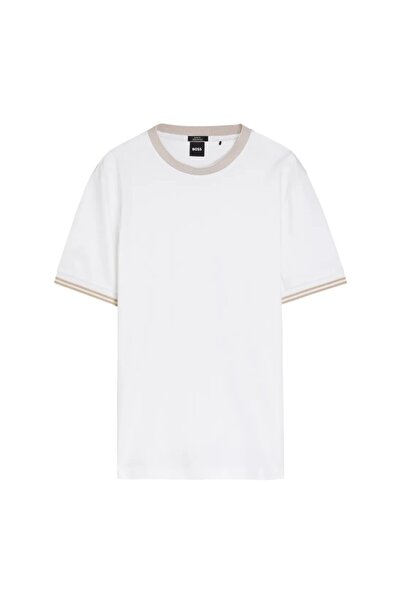 BOSS Erkek Pamuklu Bisiklet Yaka Kısa Kollu Beyaz T-Shirt