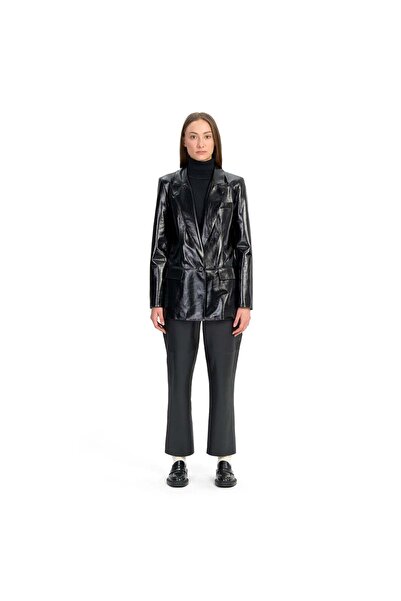 Desa Minira Siyah Deri Blazer Ceket