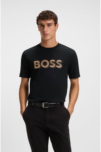 BOSS Erkek Bisiklet Yaka Kısa Kol Pamuklu Siyah T-Shirt