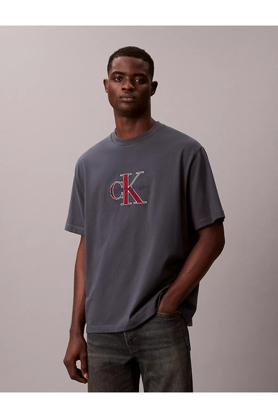 Calvin Klein SS 16S TRICOLOR MONOLOGO GRAPHIC Erkek Gece Mavi T-Shirt