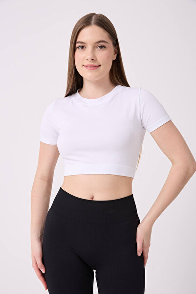 FOREVER MORE Γυναικείο κοντομάνικο ελαστικό μπλουζάκι Basic Crop