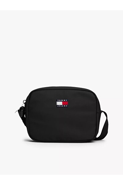 Tommy Hilfiger Kadın Marka Logolu Deri Fermuar Kapamalı Bölmeli Siyah Omuz Ça...