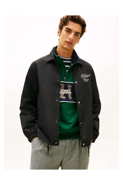 Tommy Hilfiger Erkek Regular Fit Logo Detaylı Uzun Kollu Siyah Ceket