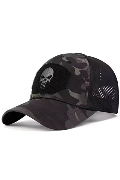 PICADİLİ Șapcă Tactică Militară Bărbați Camuflaj Negru Gri, Emblemă Craniu Ve...